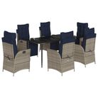vidaXL 7 Piece Garden Dining Set with Cushions Grey Poly Rattan