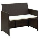 vidaXL 2 Seater Garden Sofa with Cushions Brown Poly Rattan