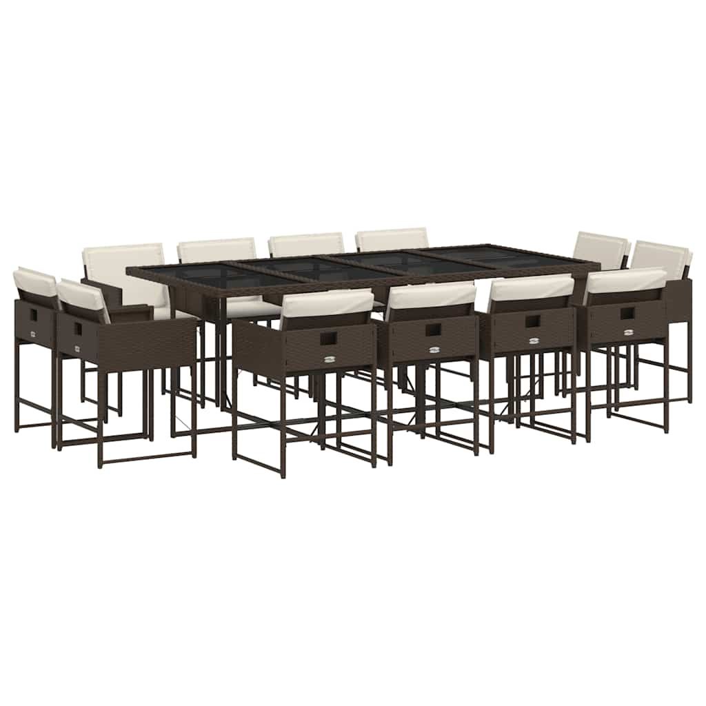 vidaXL 13 Piece Patio Dining Set with Cushions Brown Poly Rattan