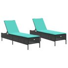 vidaXL Sun Loungers with Cushions 2 pcs Black Poly Rattan