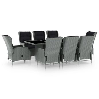 vidaXL 9 Piece Patio Dining Set with Cushions Poly Rattan Light Gray