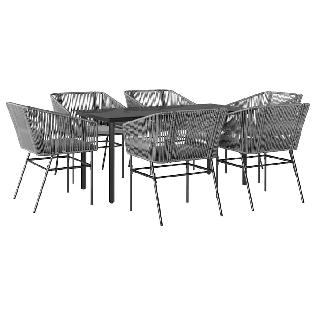 vidaXL 7 Piece Garden Dining Set with Cushions Grey Poly Rattan Glass
