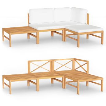 vidaXL 4 Piece Patio Lounge Set with Cream Cushions Solid Teak Wood