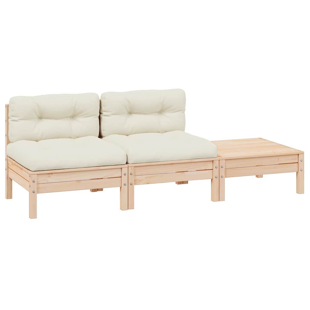 vidaXL 3 Piece Garden Lounge Set with Cream Cushions Solid Wood Pine