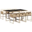 vidaXL 7 Piece Patio Dining Set with Cushions Beige Poly Rattan
