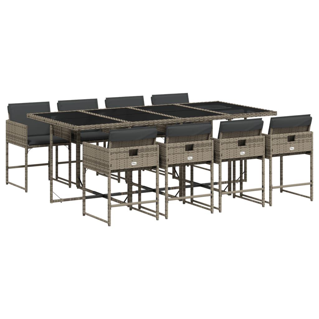 vidaXL 9 Piece Patio Dining Set with Cushions Gray Poly Rattan