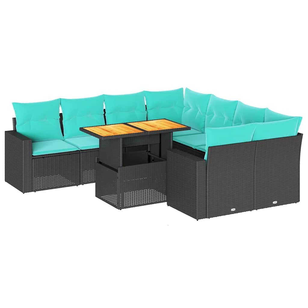 vidaXL 9 Piece Garden Sofa Set with Cushions Black Poly Rattan