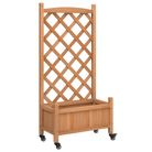 vidaXL Planter with Trellis and Wheels Brown Solid Wood Fir
