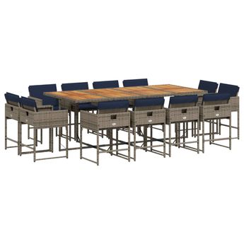 vidaXL 13 Piece Garden Dining Set with Cushions Grey Poly Rattan