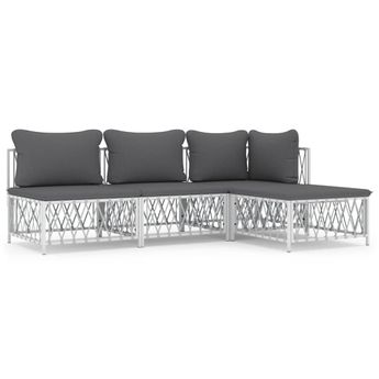 vidaXL 4 Piece Patio Lounge Set with Cushions White Steel