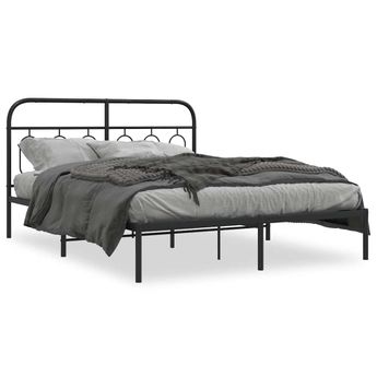 vidaXL Metal Bed Frame without Mattress with Headboard Black 59.1"x78.7"