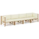 vidaXL 4 Piece Garden Lounge Set with Cream White Cushions Bamboo