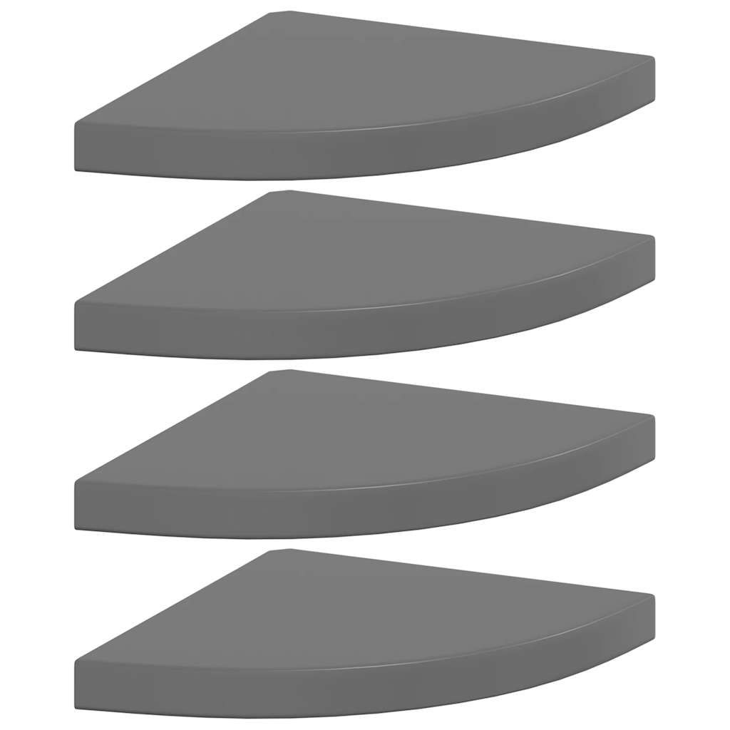 vidaXL Floating Corner Shelves 4 pcs High Gloss Grey 35x35x3.8 cm MDF