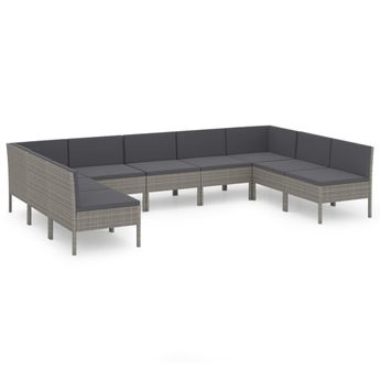 vidaXL 9 Piece Garden Lounge Set with Cushions Poly Rattan Grey