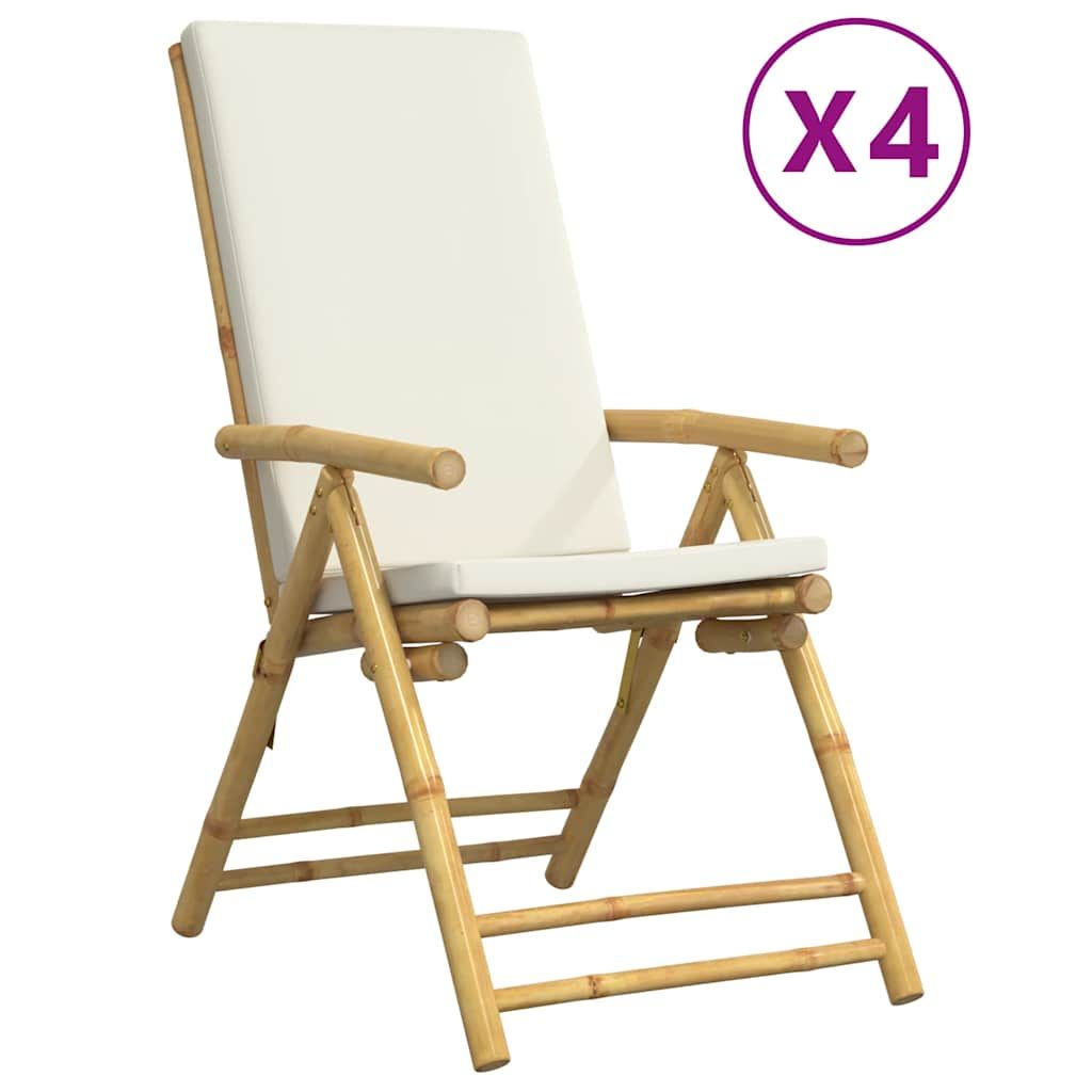 vidaXL 4 Piece Folding Patio Reclining Chairs with Cream White Cushions Bamboo