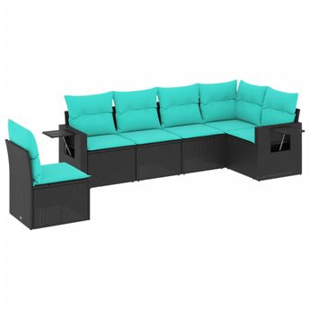 vidaXL 6 Piece Garden Sofa Set with Cushions Black Poly Rattan