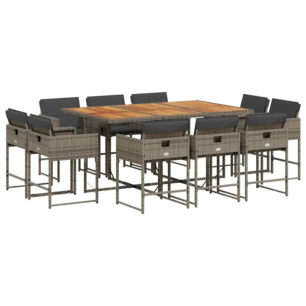 vidaXL 11 Piece Garden Dining Set with Cushions Grey Poly Rattan