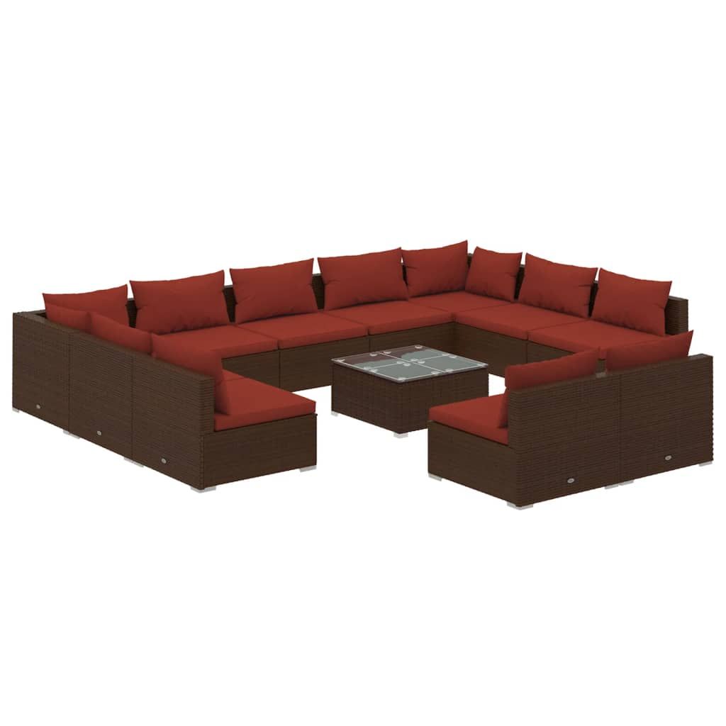 vidaXL 12 Piece Patio Lounge Set with Cushions Brown Poly Rattan