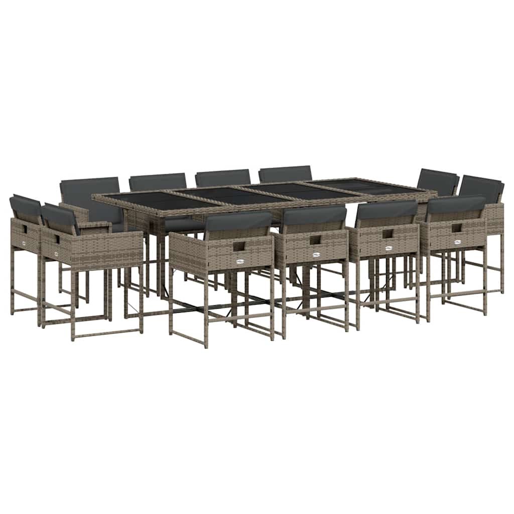 vidaXL 13 Piece Patio Dining Set with Cushions Gray Poly Rattan