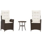 vidaXL 3 Piece Bistro Set with Cushions Brown Poly Rattan