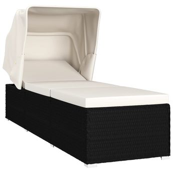 vidaXL Sun Lounger with Canopy and Cushion Poly Rattan Cream White
