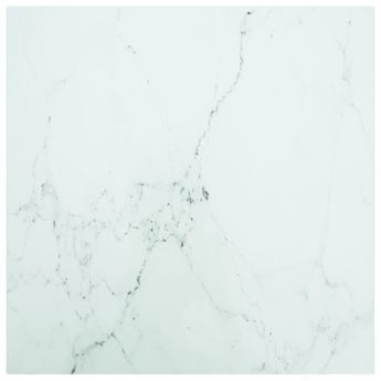 vidaXL Table Top White 23.6"x23.6" 0.2" Tempered Glass with Marble Design