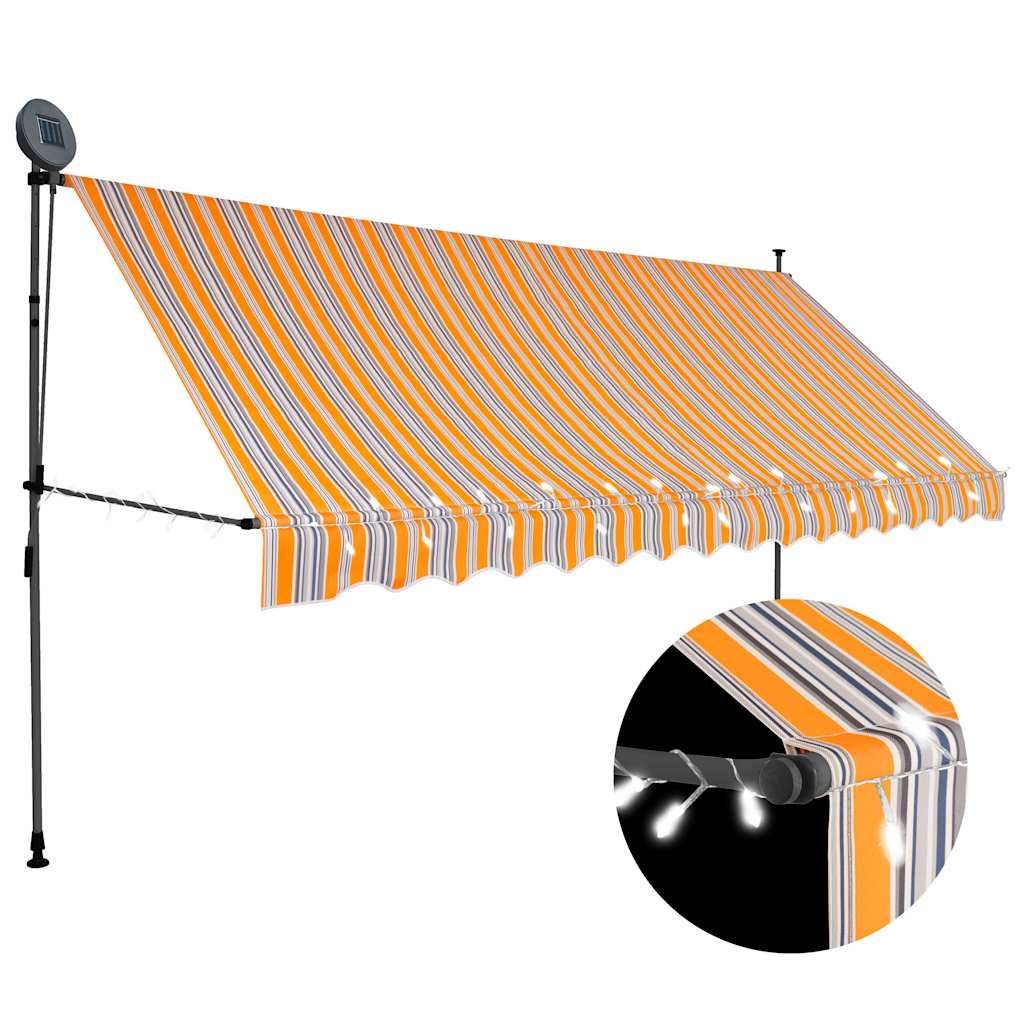 vidaXL Manual Retractable Awning with LED 137.8" Yellow and Blue