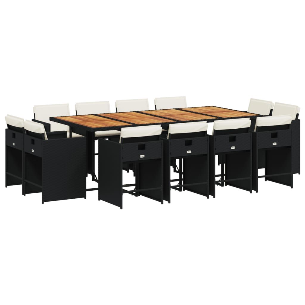 vidaXL 13 Piece Patio Dining Set with Cushions Black Poly Rattan