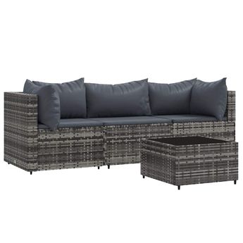 vidaXL 4 Piece Garden Lounge Set with Cushions Grey Poly Rattan
