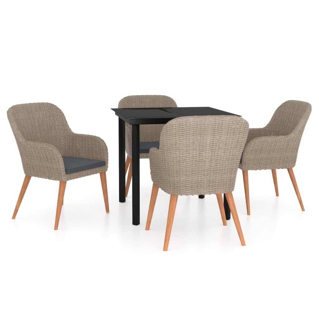 vidaXL 5 Piece Patio Dining Set with Cushions Brown