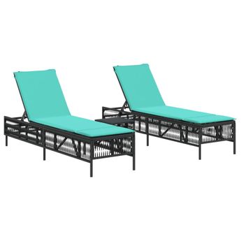 vidaXL Sun Loungers 2 pcs with Table Black Poly Rattan