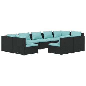 vidaXL 9 Piece Patio Lounge Set with Cushions Black Poly Rattan
