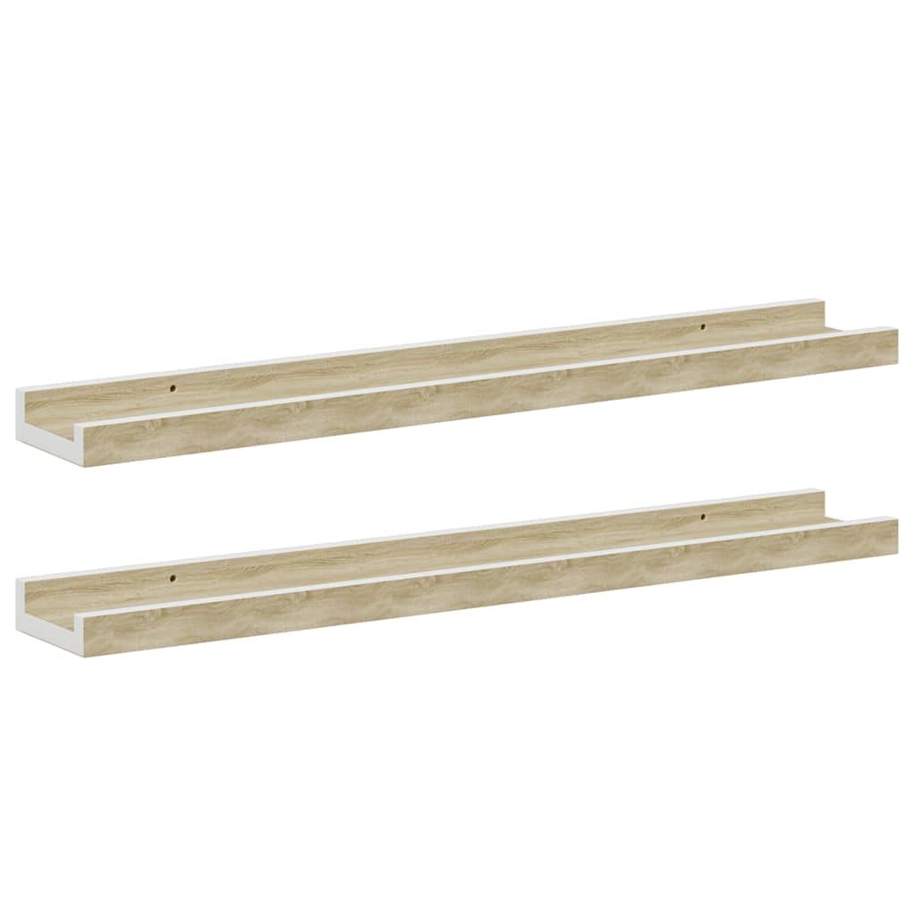 vidaXL Wall Shelves 2 pcs White and Sonoma Oak 23.6"x3.5"x1.2"