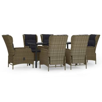 vidaXL 7 Piece Patio Dining Set Brown Poly Rattan