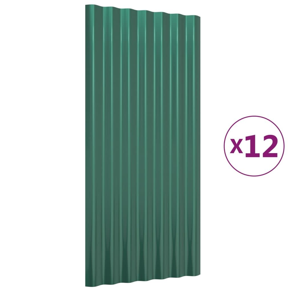 vidaXL Roof Panels 12 pcs Galvanized Steel Green 31.5"x14.2"
