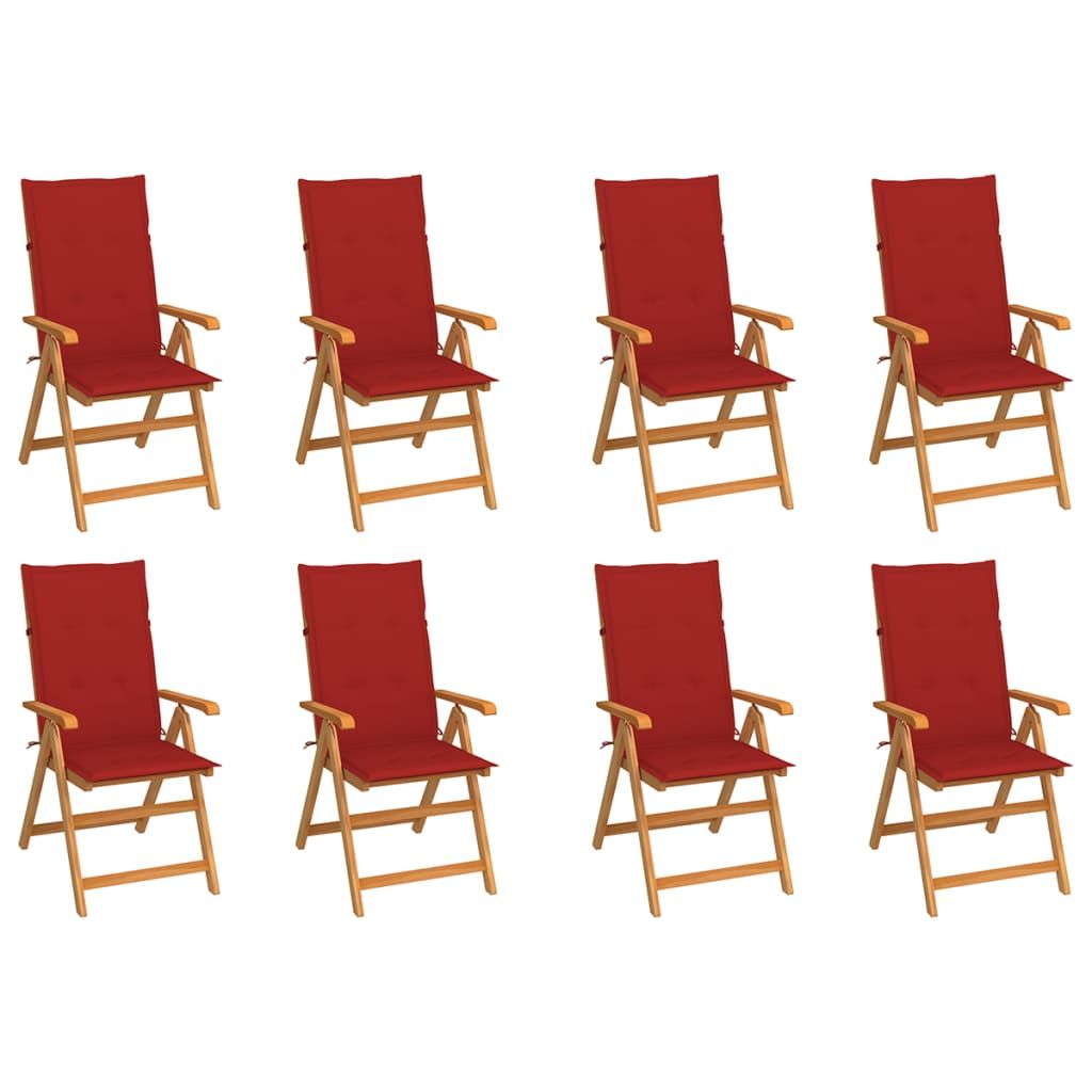 vidaXL Reclining Garden Chairs with Cushions 8 pcs Solid Teak Wood