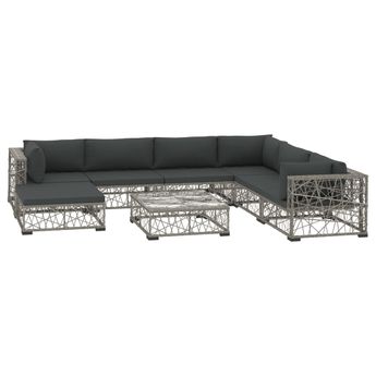 vidaXL 8 Piece Patio Lounge Set with Cushions Poly Rattan Gray