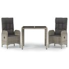 vidaXL 3 Piece Garden Dining Set with Cushions Grey Poly Rattan