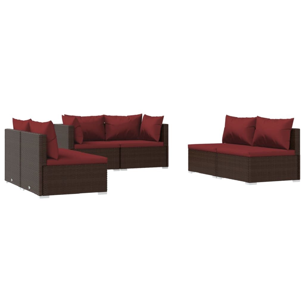 vidaXL 6 Piece Patio Lounge Set with Cushions Poly Rattan Brown
