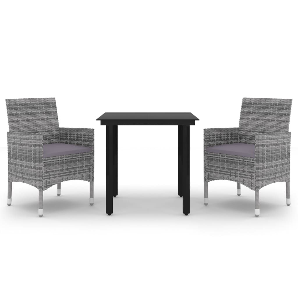 vidaXL 3 Piece Garden Dining Set with Cushions Poly Rattan and Glass