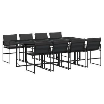 vidaXL 9 Piece Patio Dining Set with Cushions Black Textilene