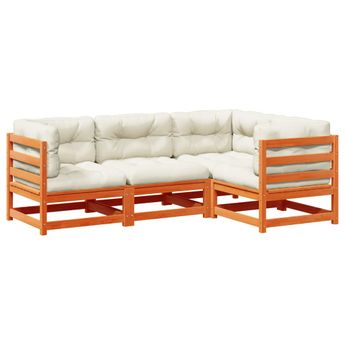 vidaXL 4 Piece Garden Sofa Set with Cushions Wax Brown Solid Wood Pine