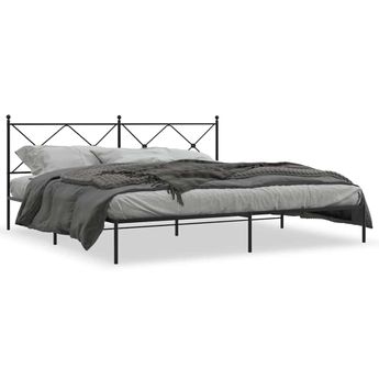 vidaXL Metal Bed Frame without Mattress with Headboard Black 76"x79.9"