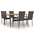 vidaXL 5 Piece Garden Dining Set Poly Rattan Brown