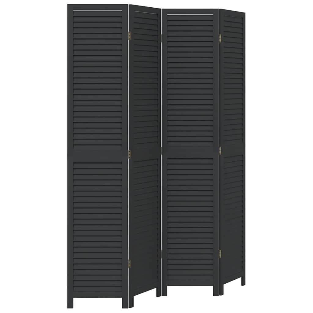 vidaXL Room Divider 4 Panels Black Solid Wood Paulownia