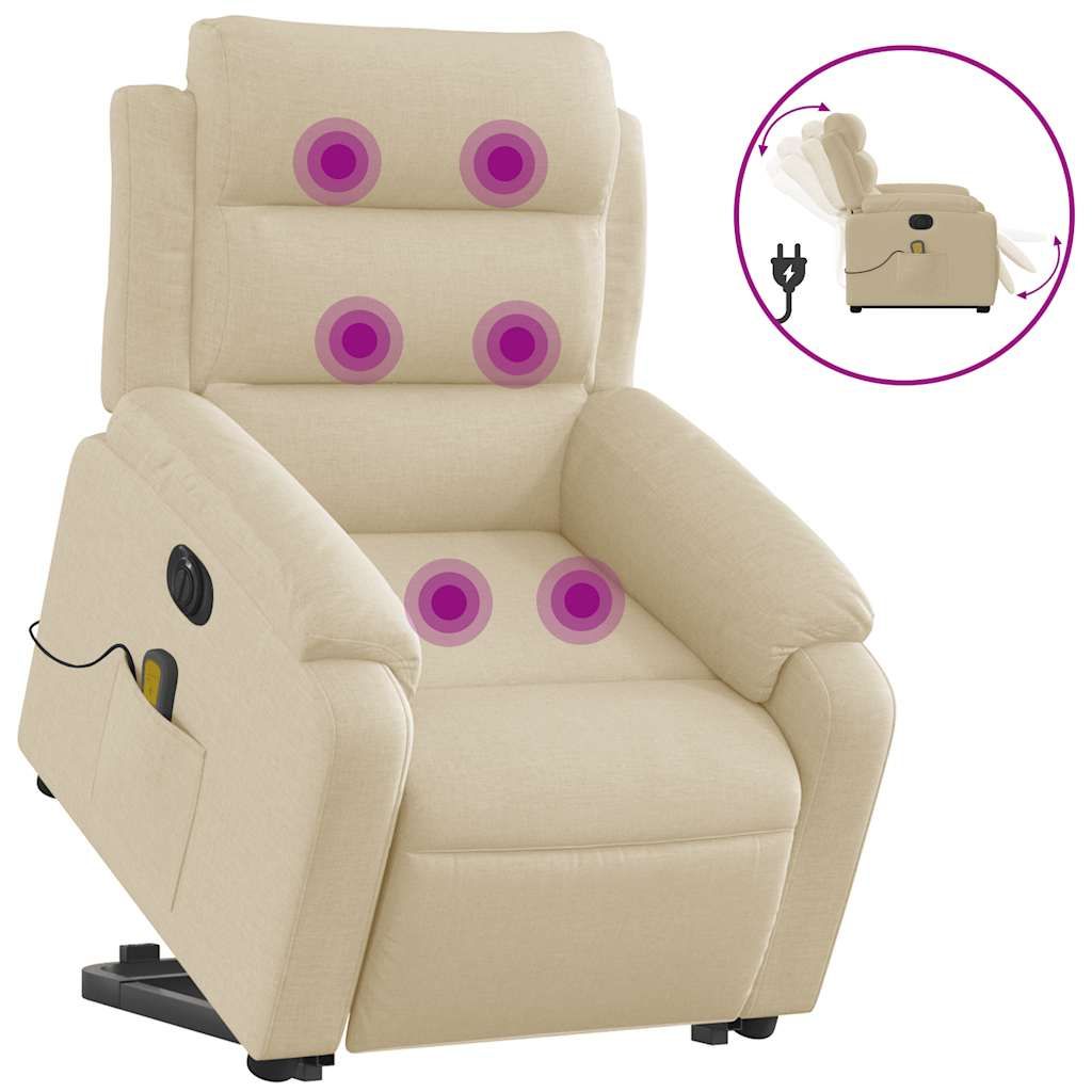 vidaXL Electric Stand up Massage Recliner Chair Cream Fabric
