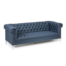 RICK leather sofa, three-seater, blue
