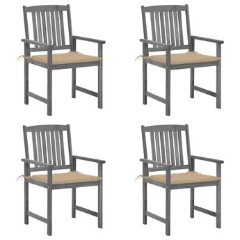 vidaXL Patio Chairs with Cushions 4 pcs Gray Solid Acacia Wood