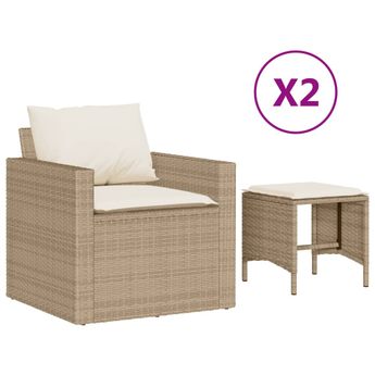 vidaXL 4 Piece Garden Sofa Set with Cushions Beige Poly Rattan