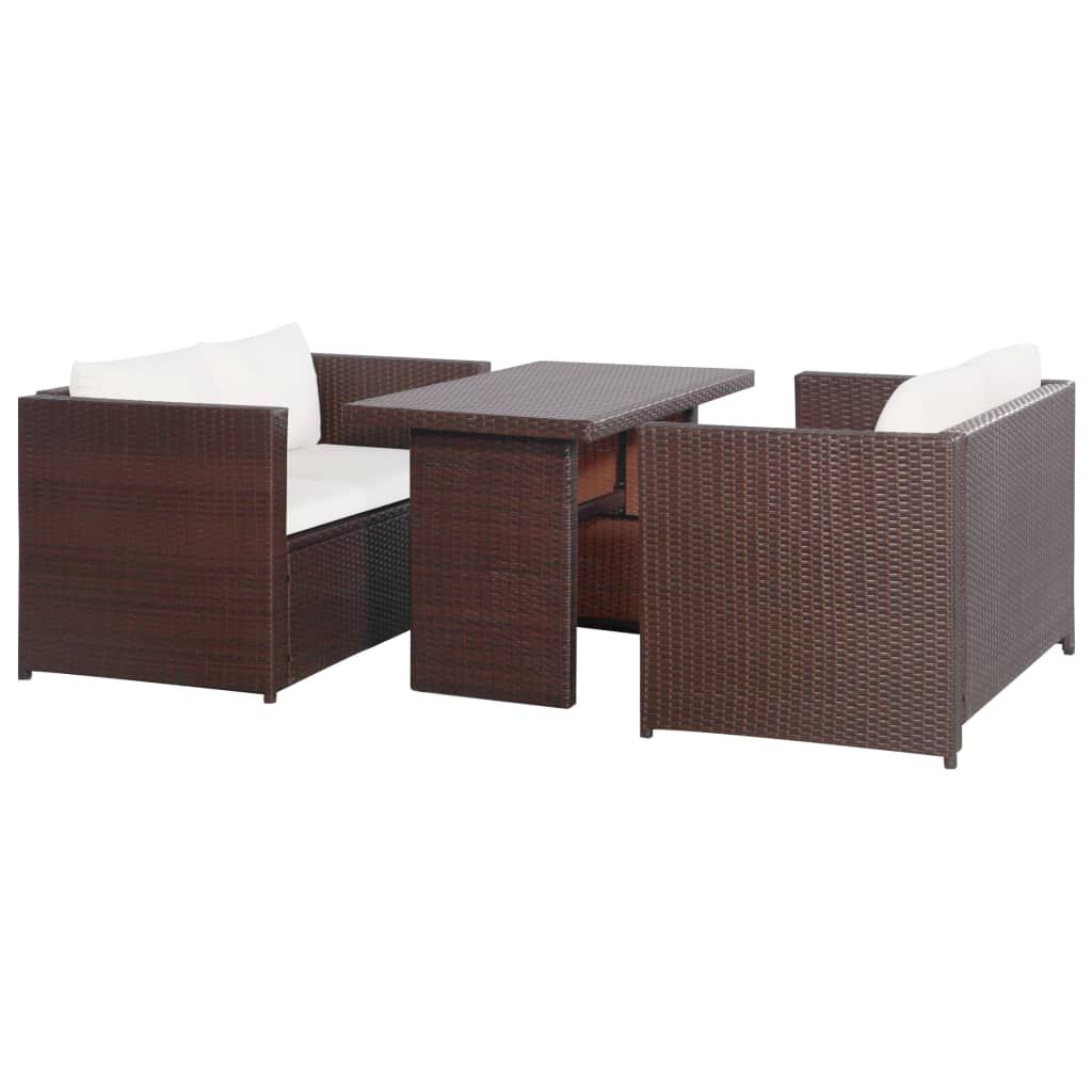 vidaXL 3 Piece Bistro Set Poly with Cushions Rattan Brown